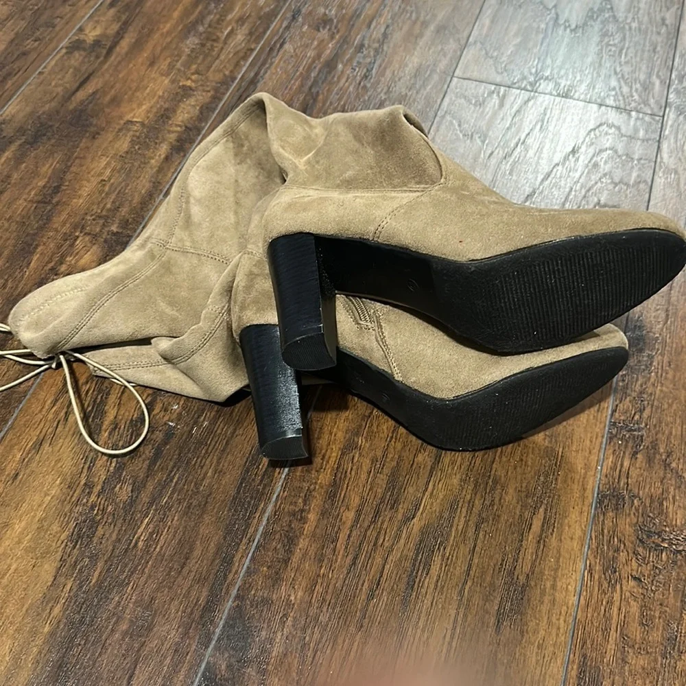 NWOT Tan Soft Elastic Tie Up Over The Knee Heel Boots